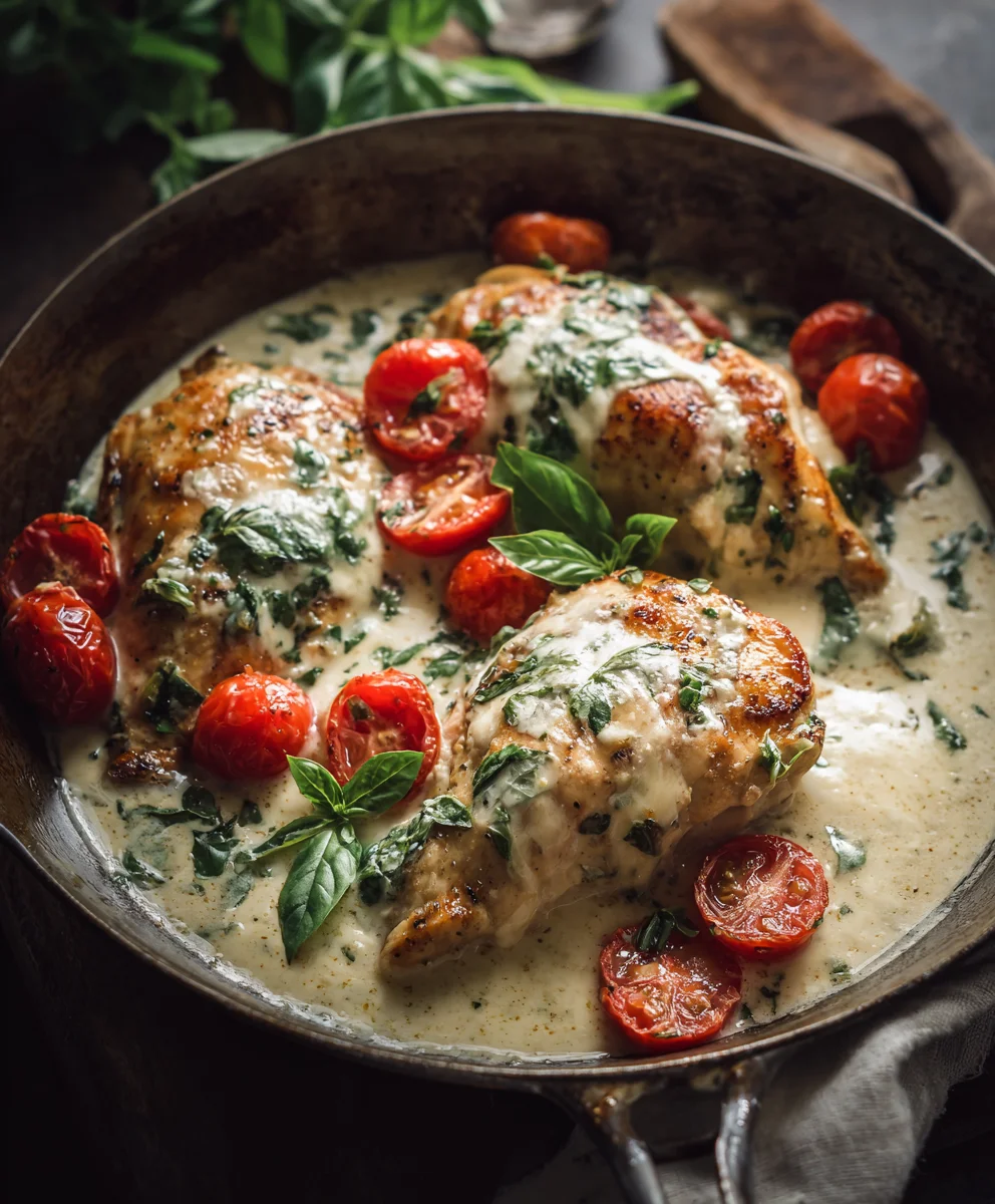 Savory Mozzarella Chicken in Basil Cream Sauce
