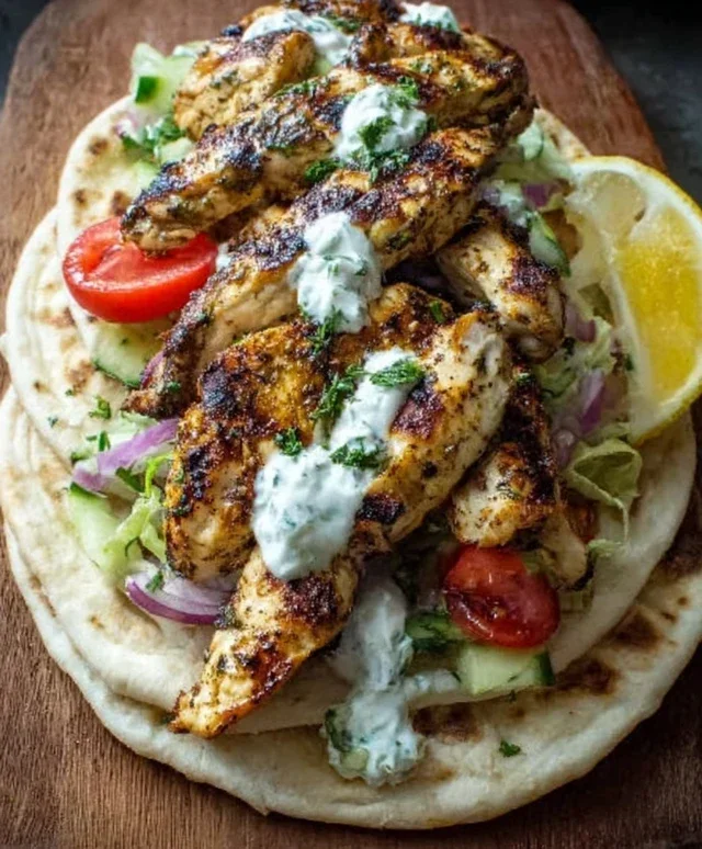 Greek Chicken Gyros with Lemon-Herb Marinade and Tzatziki